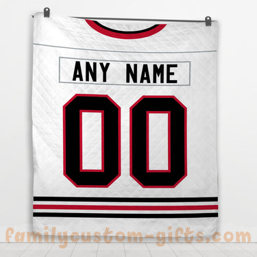 Custom Premium Quilt Blanket Chicago Jersey Ice Hockey Personalized Quilt Gifts for Her & Him